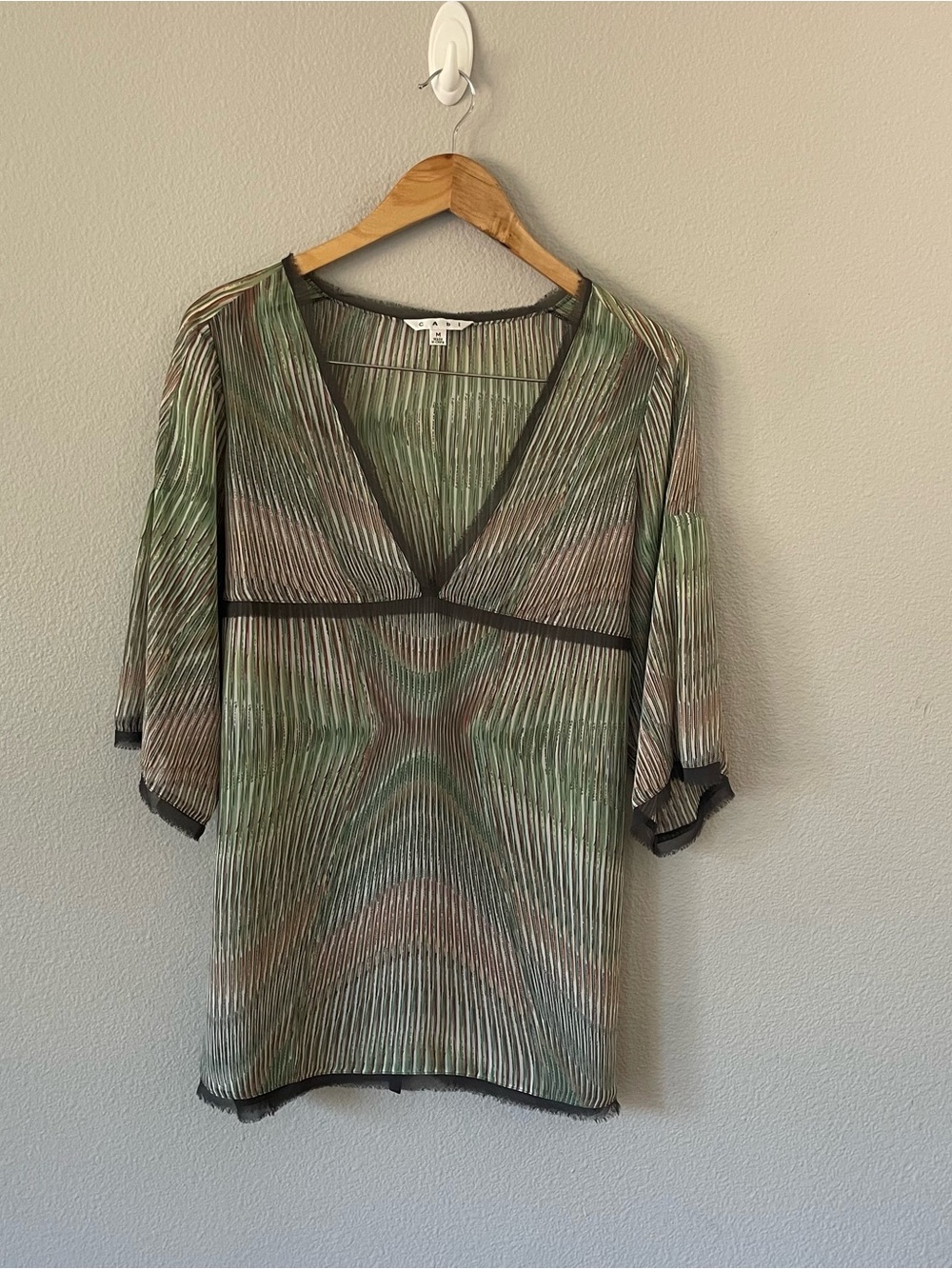 Cabi Sheer Chiffon Babydoll Tunic V-Neck Size M Forest Fairy